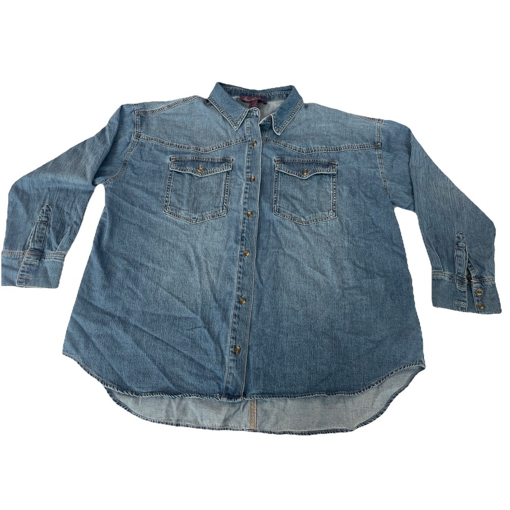 Gloria Vanderbilt Denim Button Up Shirt Women Long Sleeve, Blue, Large, NWOT